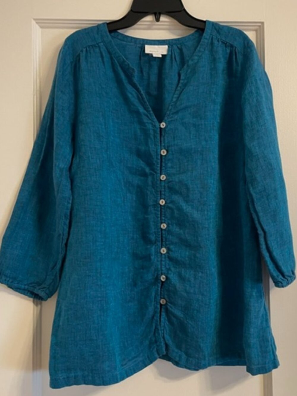 J JILL Pure Jill Teal Button Down Linen Top S Petite